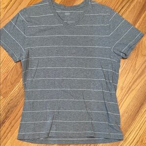 Old Navy Gray and White Striped V-Neck Tee